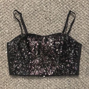PINK black sequin bustier crop top bralette